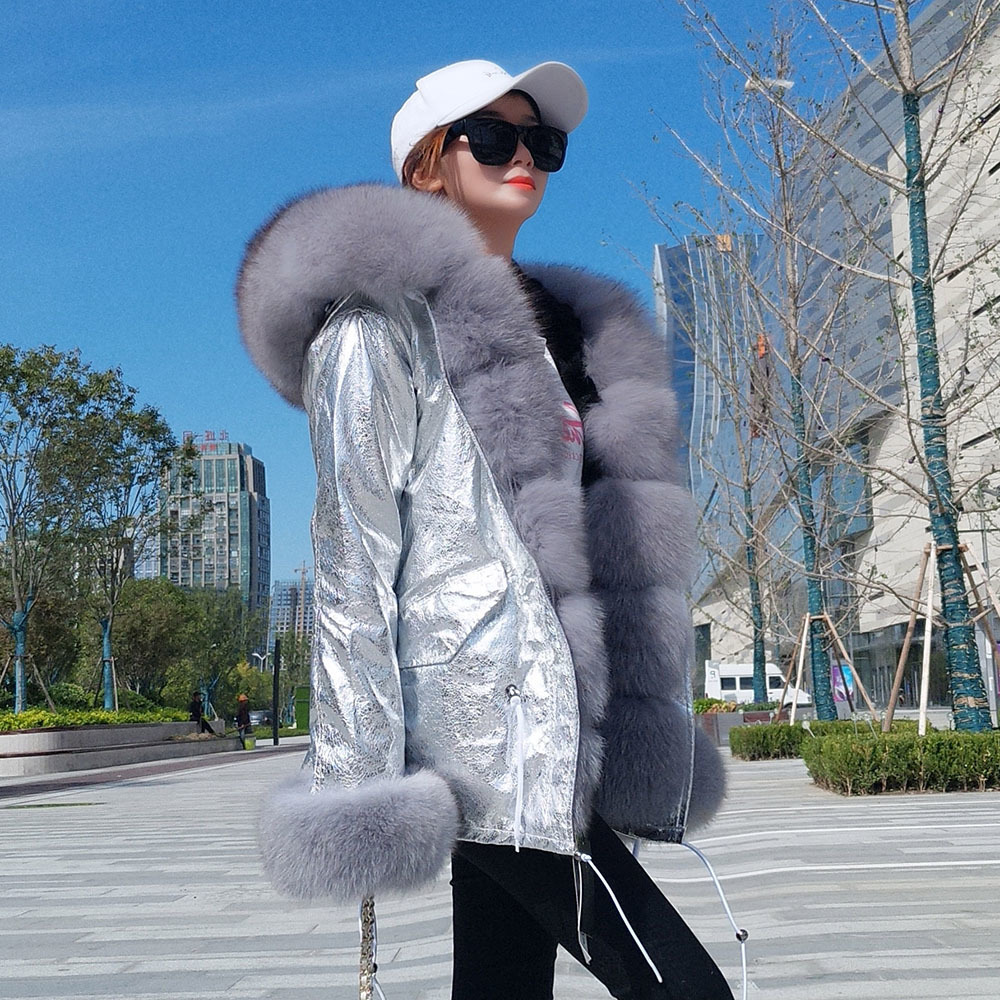 MaoMaoKong winter jacket parka natural fox fur collar real fur coat fux fur lining women coat 201027