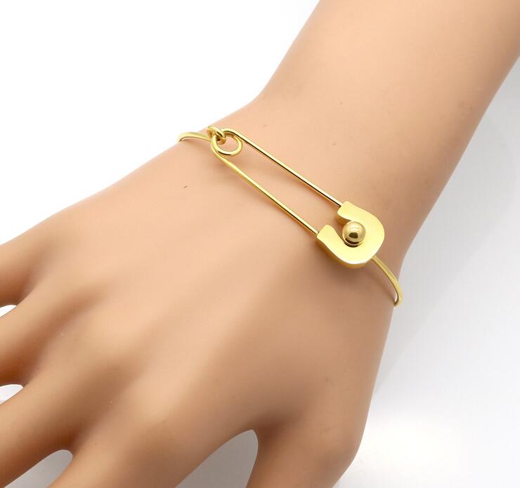 Vintage Bangle Stainless Steel Metal Plain Nautical Pin Wire Bangle Thin Gold Color Bracelet For Birthday Gift GC690