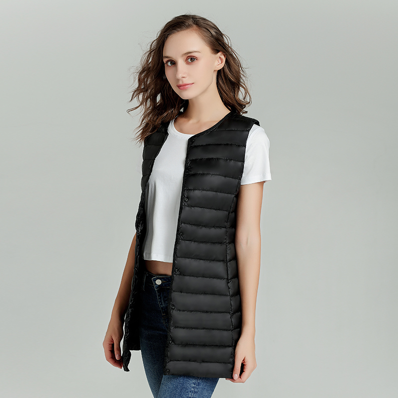 NewBang Matt Fabric Women's Long Vest Ultra Light Down Vest Women Waistcoat Female Down Coat Slim Sleeveless Without Collar Y201006