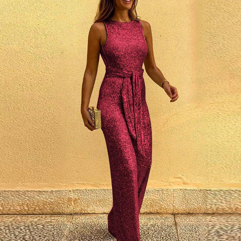 Elegant Sexy Backless Sequin Romper Jumpsuit Women Summer Sleeveless Shiny Belt Overalls Bodysuit Office Lady Glitter Playsuits T200303