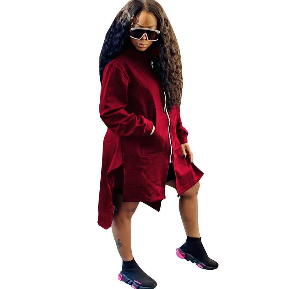 Hoodies Spot 2021 European and American spring autumn long-sleeved women's solid color plus velvet sweater jacket