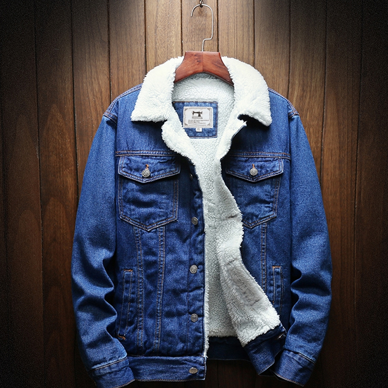 Men Light Blue Winter Jean Jackets Outerwear Warm Denim Coats New Men Large Size Wool Liner Thicker Winter Denim Jackets 201118
