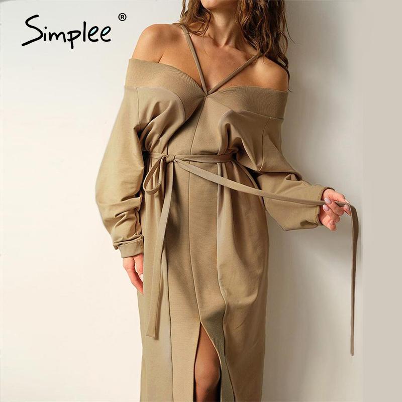Simplee Sexy V-neck women' straight tube dress Patchwork lace up Khaki dress High street fashion ankle skirt Home 2020
Simplee Sexy V-neck women' straight tube dress Patchwork lace up Khaki dress High street fashion ankle skirt Home 2020