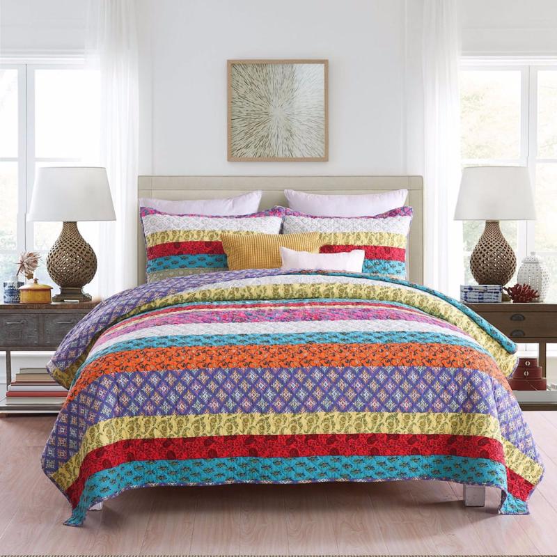 Bohemian Stripe Quilt Sets 3-Pieces Bedspread Patchwork Bed Cover With 2*Pillowcase Queen Size Coverlet Four Season Blanket, On the picture
Bohemian Stripe Quilt Sets 3-Pieces Bedspread Patchwork Bed Cover With 2*Pillowcase Queen Size Coverlet Four Season Blanket, On the picture