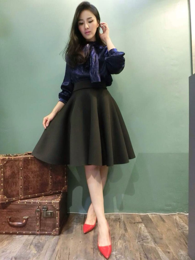 New Fashion Women Cotton Space Knee-Length Big Swing Umbrella Skirt High Waist Vintage Ladies Midi Saia Skater Skirt 7340 T200324