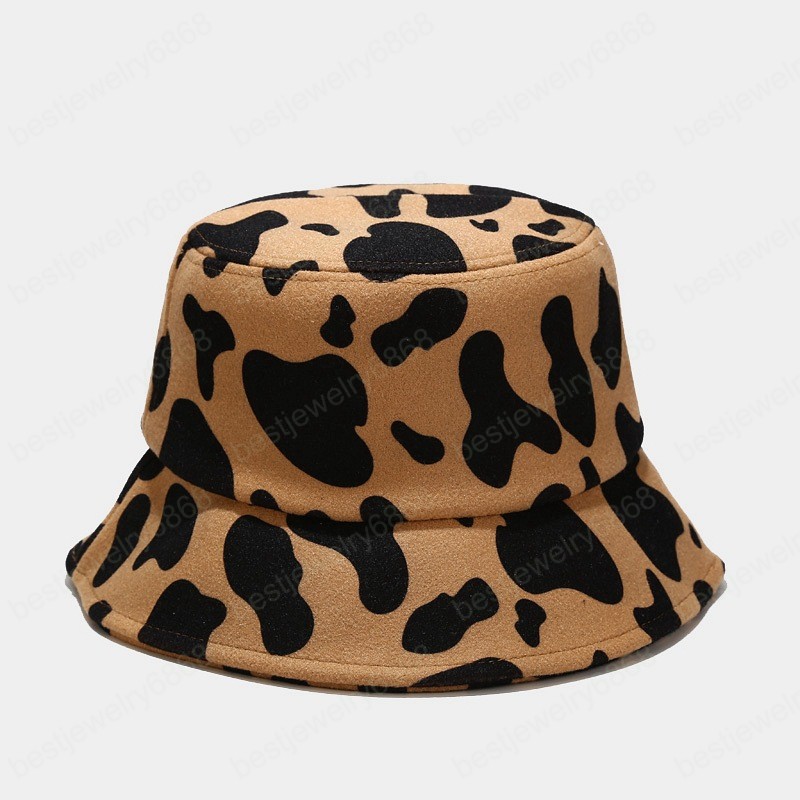 Autumn Winter Cow Leopard Woolen Women Bucket Hat Outdoor Fashion Thick Warm Fisherman Hat Lady Girls Travel Basin Cap Panama