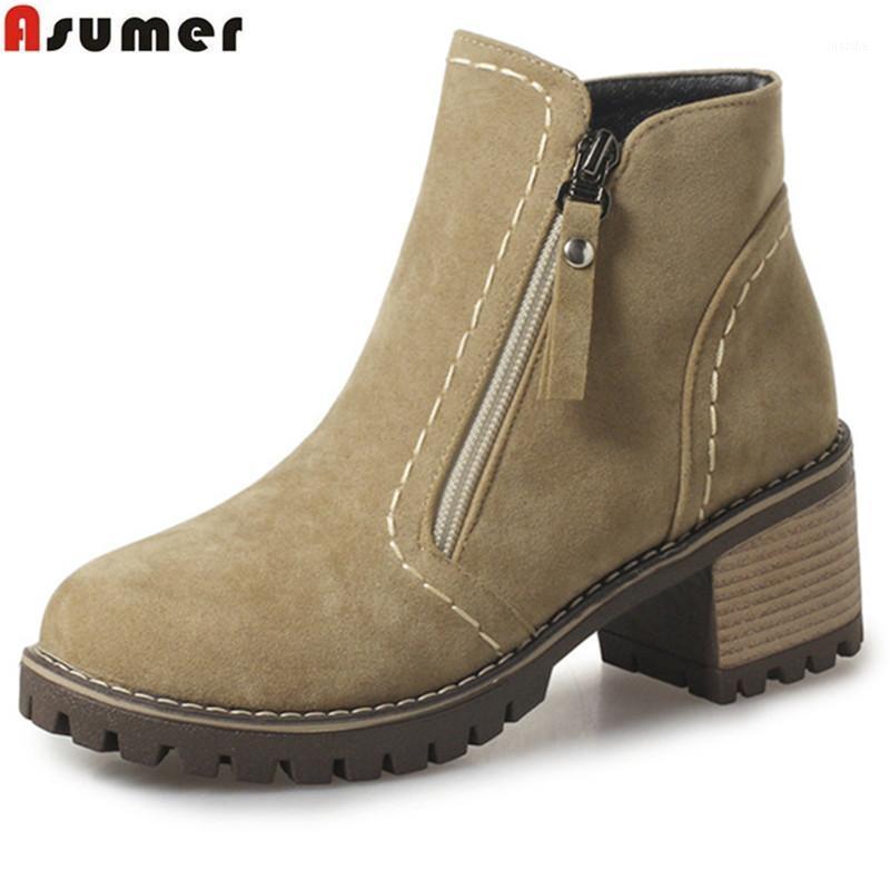 ASUMER fashion new arrive women boots black gray beige zipper flock ankle boots round toe square heels ladies1
ASUMER fashion new arrive women boots black gray beige zipper flock ankle boots round toe square heels ladies1