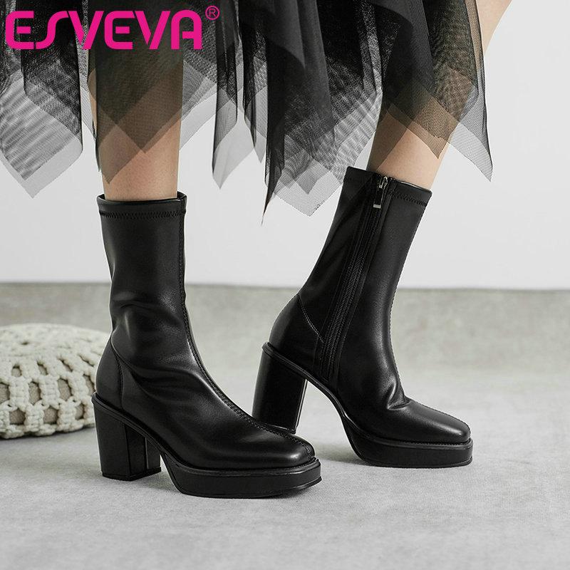 ESVEVA 2021 Elegant Zipper Square High Heel PU+ Leather Mid Calf Boots Women Boots Shoes Platform Round Toe Size 34-43, Black-pu
ESVEVA 2021 Elegant Zipper Square High Heel PU+ Leather Mid Calf Boots Women Boots Shoes Platform Round Toe Size 34-43, Black-pu