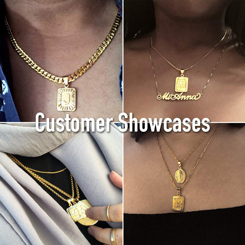Initial Letter Pendant Necklace Mens Womens Capital Letter Yellow Gold Plated A Z Stainless Steel Box Chain 23.5inch dropshipping