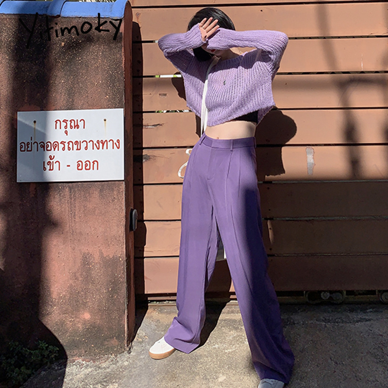 purple wide leg pants women plus size S-5XL black trousers office Suit pants streetwear straight harajuku formal high waist pant 201106