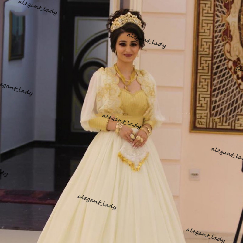 Traditional Albanian Caftan Evening dresses gold lace Robe De Soirée De Mariage Long Sleeve Applique Prom Dress Vestidos Formale
