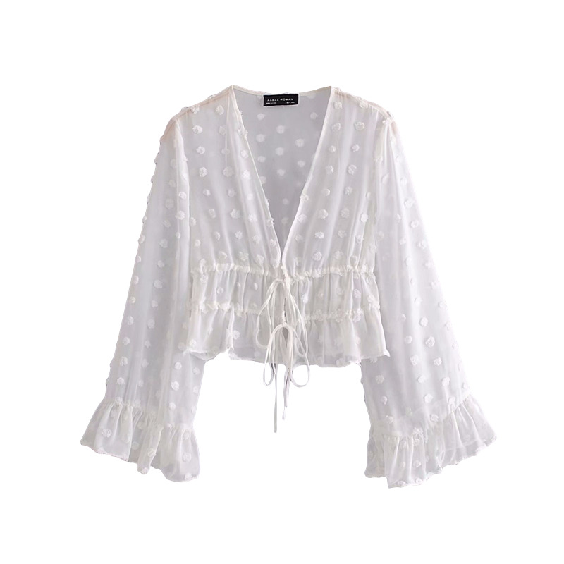 2021 New Elegant Women Embroidery Polka Dot Shirts Fashion Ladies Sexy V-neck Ruffles Tops Sweet Female Chic Gauze Short Blouse 36km, White
2021 New Elegant Women Embroidery Polka Dot Shirts Fashion Ladies Sexy V-neck Ruffles Tops Sweet Female Chic Gauze Short Blouse 36km, White
