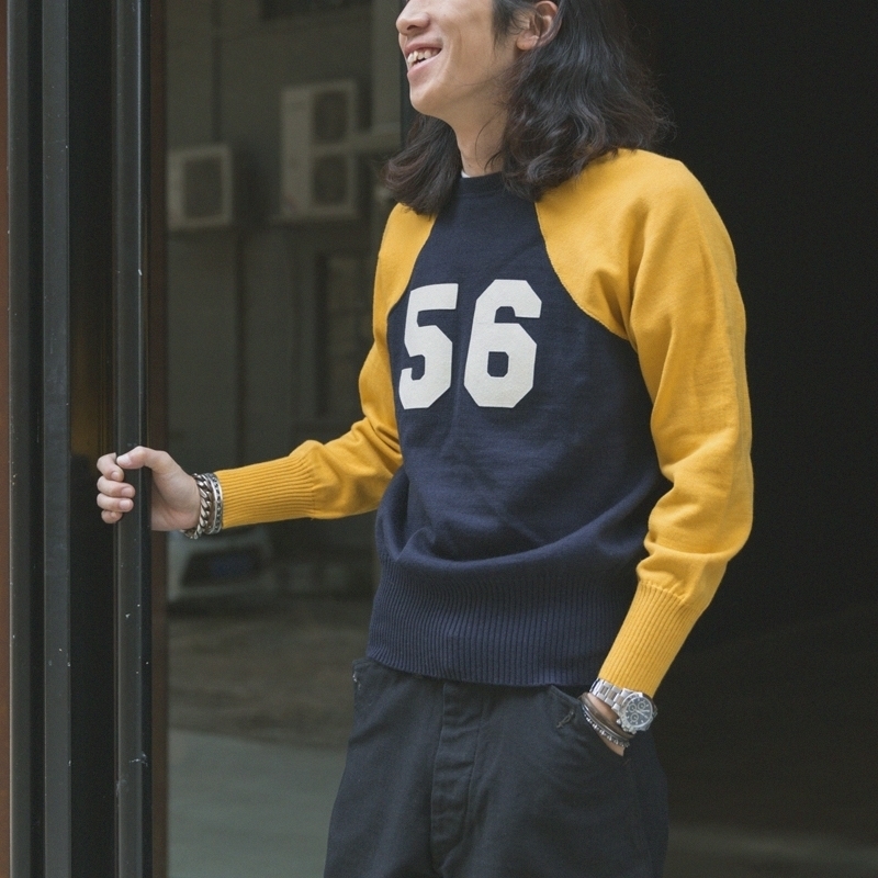 Bronson No.56 Racing Knit Sweater Men's Rugged Motorcycle Two Tone Raglan Jumper 201026