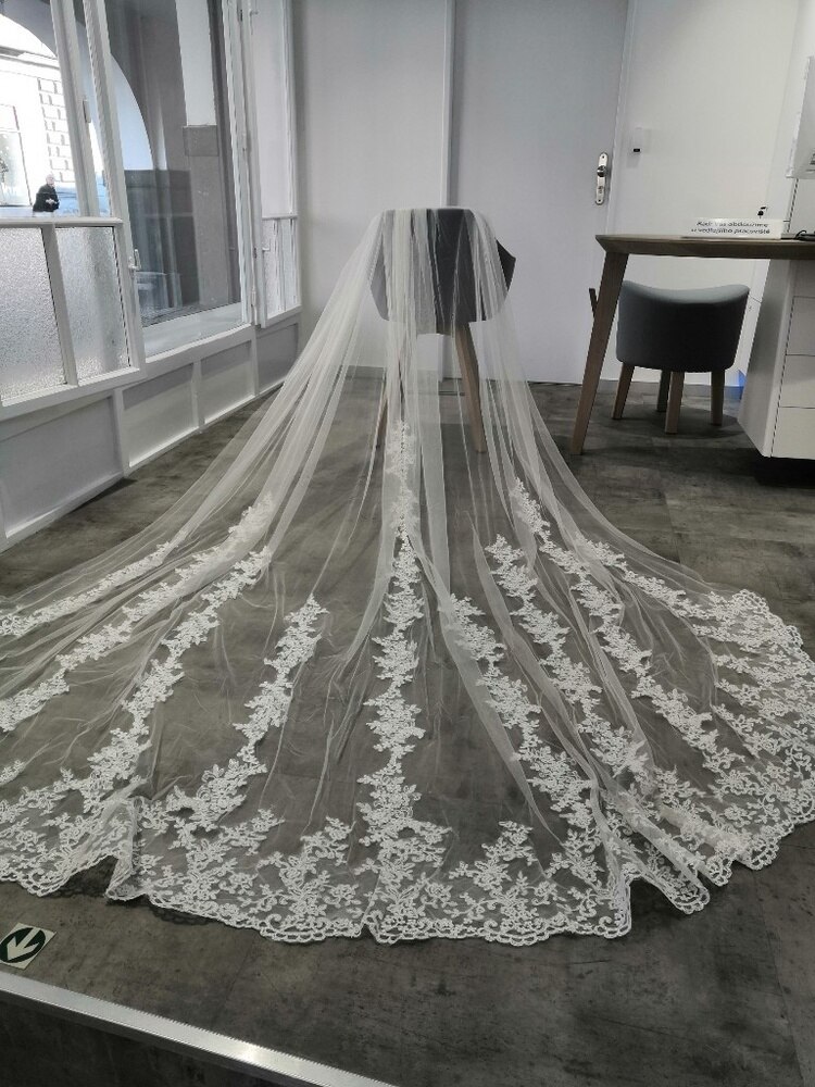 New White Ivory Wedding Veils 3 m Glitters Lace Appliques Chapel Train Wedding Prom Wraps Accessories