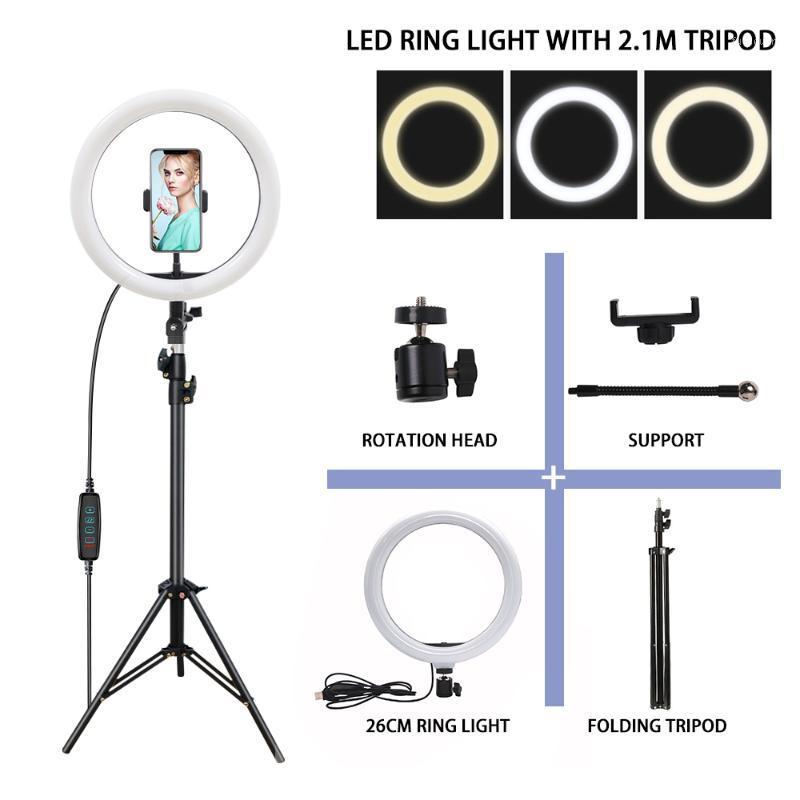 10in LED Selfie Ring Light With2.1mTripod Photographic Lighting With Lamp Light Ring To Make For Mobile Youtube Tripod For Phone1