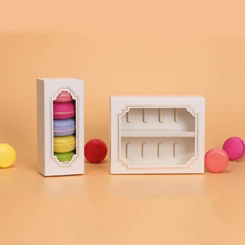 Macaron Packing Boxes Wedding Party 5/10 Pack Cake Storage Biscuit Clear Window Paper Box Cake Decoration Baking Ornaments VT1889