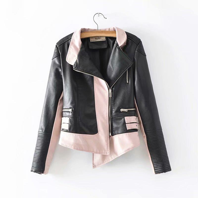 Autumn New Women' Fashion Color Matching Irregular Slim PU Fashion Leather Jackets, Pink
Autumn New Women' Fashion Color Matching Irregular Slim PU Fashion Leather Jackets, Pink