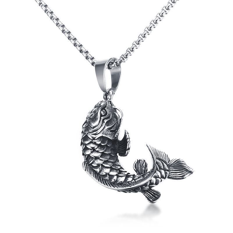 Mens Goldfish Hooked 3D Koi Fish Pendant Necklace in Stainless Steel Mythical Ocean Jewelry Collares Collier Colar 201013