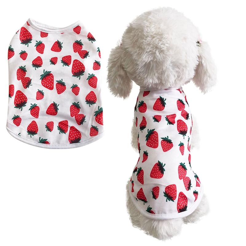 

Pet Strawberry Print T-Shirt Summer Breathable Clothes Summer Pet Dog Vest Chihuahua Yorkshire Shirt Puppy, White