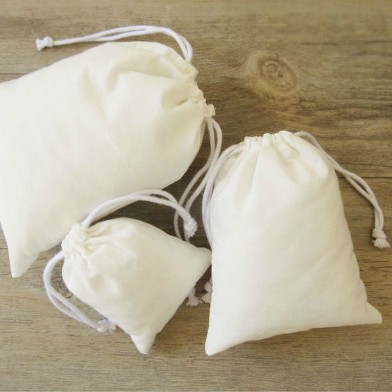 50PCS Cotton Gift Bag Jewelry Packaging Drawstring Pouch Makeup Party Candy Gift Wrapping Bags Sachet Pocket Print Logo Custom T200602