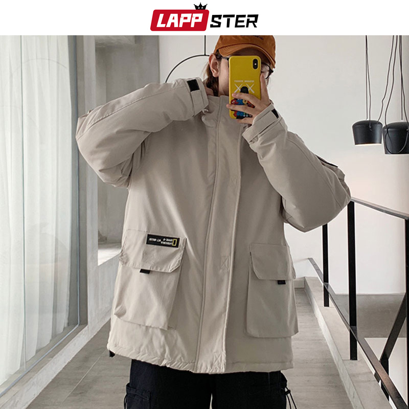 LAPPSTER Men Streetwear Winter Jacket Black Mens Harajuku Overcoat Cargo Jackets Parka Korean Casual Autumn Coats Plus Size 201023