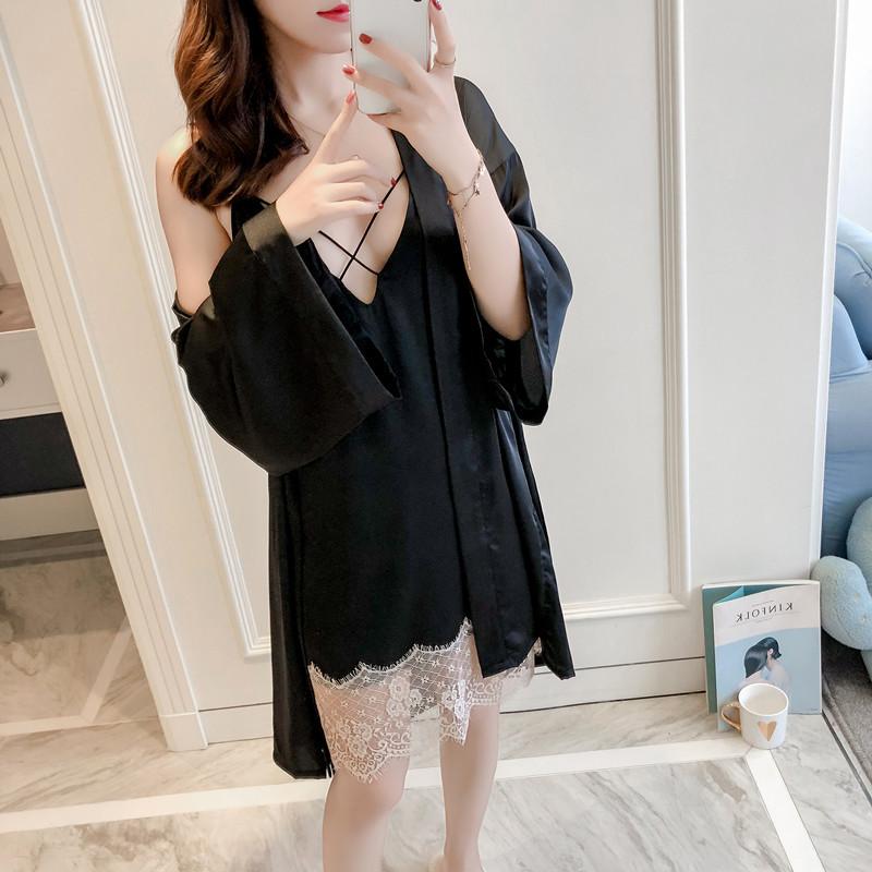 Autumn New Women 2PCS Robe Gown Suit Sleepwear Casual Home Wear Sexy V-Neck Strap Sleepwear Faux Silk Kimono Bathrobe With Belt, Blue
Autumn New Women 2PCS Robe Gown Suit Sleepwear Casual Home Wear Sexy V-Neck Strap Sleepwear Faux Silk Kimono Bathrobe With Belt, Blue