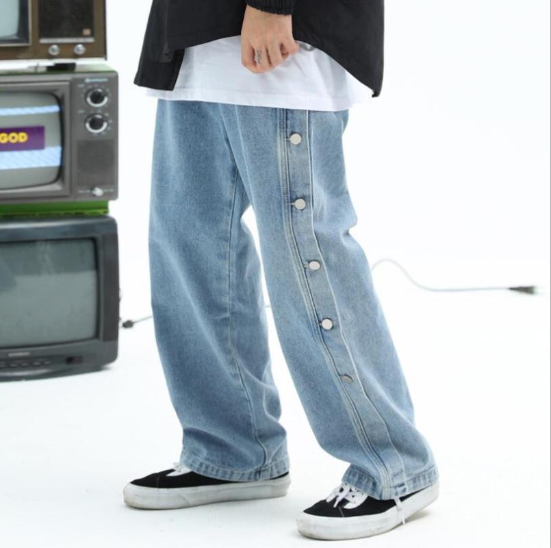 2020 Autumn Jeans For Men Straight Pants Side button Loose Blue Denim Pants Man Casual Hip hop Streetwear Denim trousers w1076
2020 Autumn Jeans For Men Straight Pants Side button Loose Blue Denim Pants Man Casual Hip hop Streetwear Denim trousers w1076