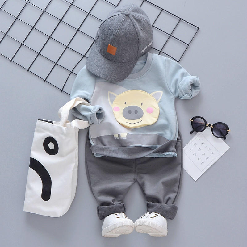 Spring Autumn Cartoon Baby Boy Girl Clothes Children Print Full Pants 2 Pcs/sets Kids Toddler Cotton Clothing Infant TracksuitsX1019