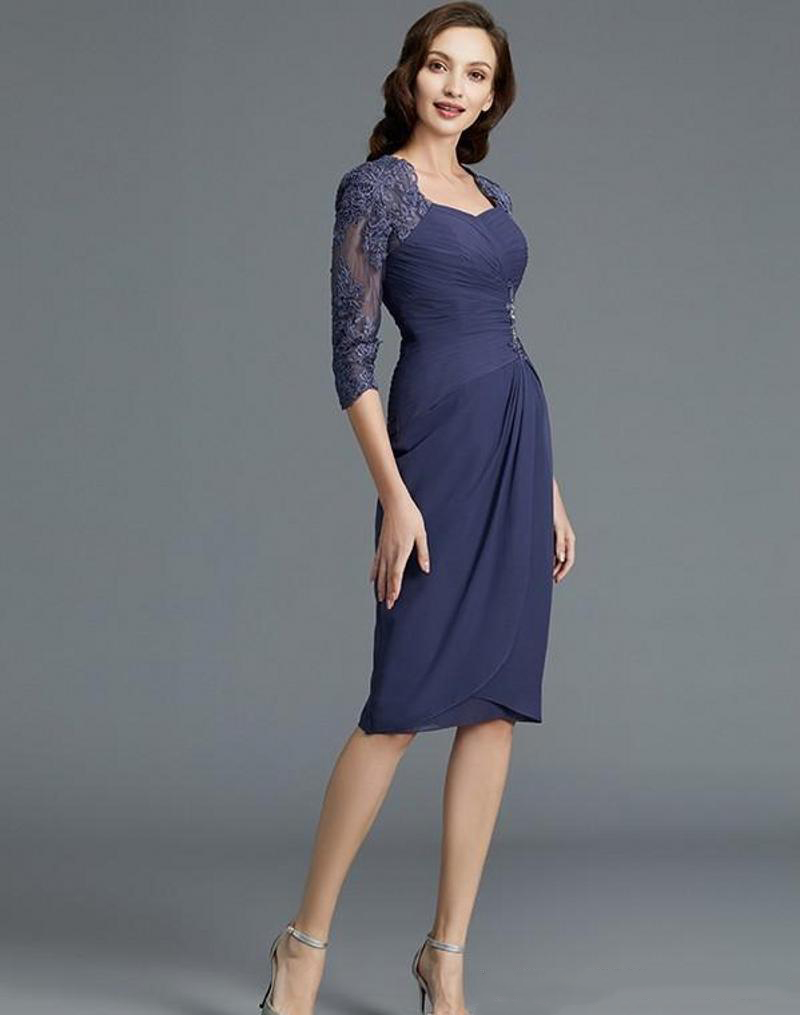 Customize Sexy Design A Line Knee Length Chiffon Mother Of The Bridal Pant Suits Long Sleeve Jacket Appliques Lace Sleeves Mother's Skirt