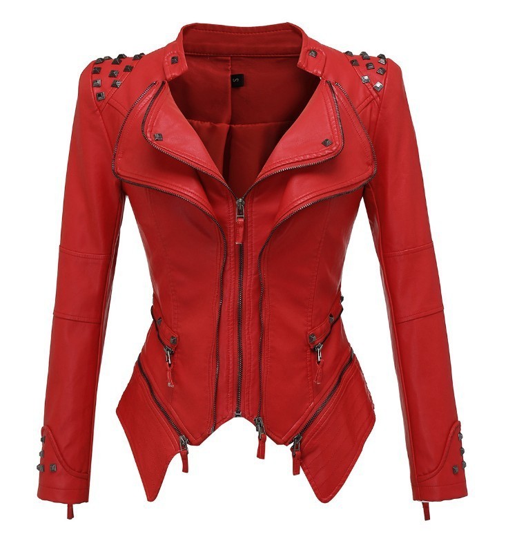 LANMREM High Street Double-layer Collar Snake Print Coat For Women Print Rivet Zipper short style Jacket Slim Female Coat YJ623 201017