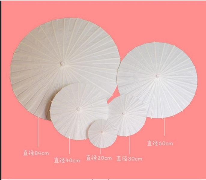 Bridal Wedding Parasols White Paper Umbrellas Chinese Mini Craft Umbrella 4 Diameter:20,30,40,60cm Wedding Decor Umbrellas For Wholesale