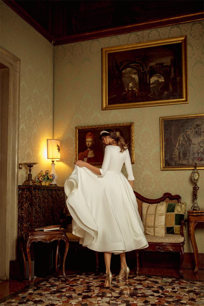 Classic A-Line Evening Dresses With V-neck Half-sleeves Custom made Satin Fabric Knee-length Formal Party Prom Dress For Arabic Women Vestidos De Novi