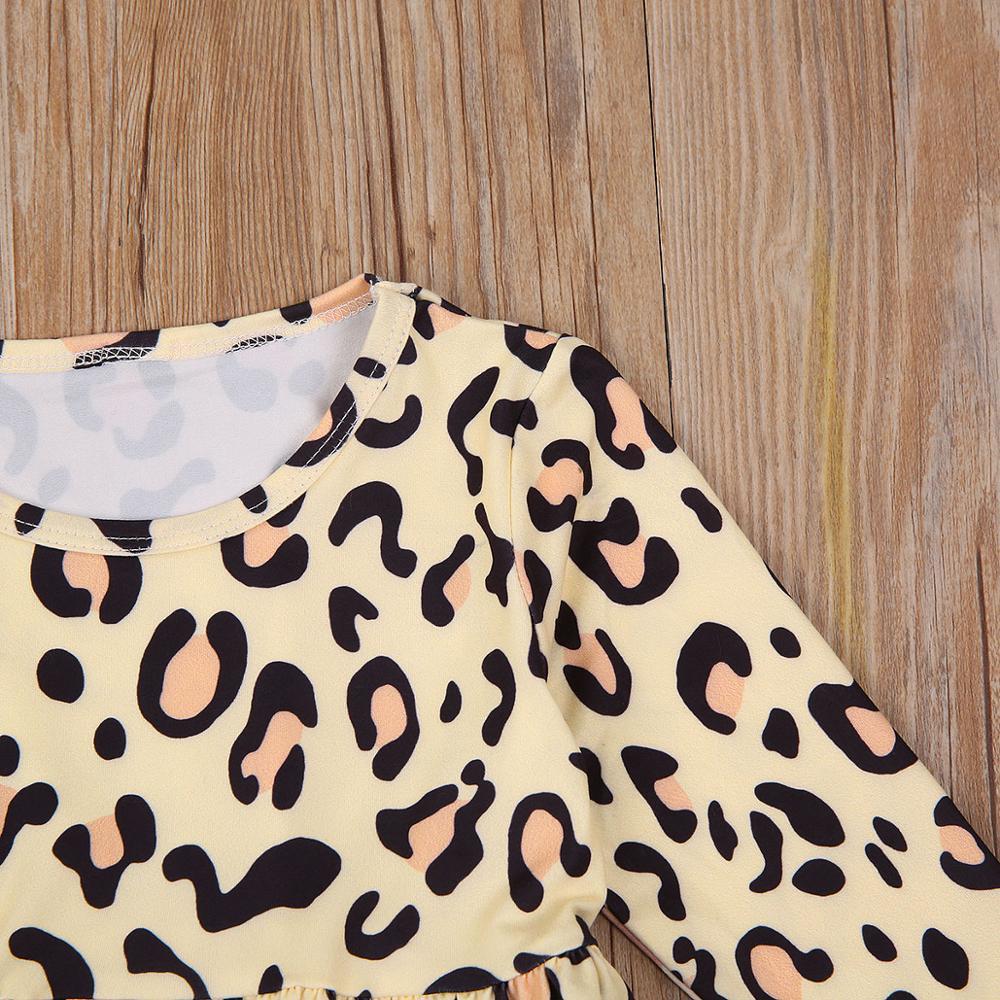 ZWF433 Girls Beige Leopard Printed Pattern Long Sleeve Round Collar Top + Long Jeans Set Kids Outfits Set For Kid Girl 3-10YearsX1019