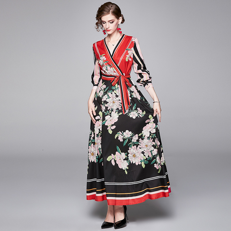 2021 Vintage Pattern Printed Ankle-length Maxi New Spring Fall Women Print Sleeve V-neck Long with Belt Il68, As picture
2021 Vintage Pattern Printed Ankle-length Maxi New Spring Fall Women Print Sleeve V-neck Long with Belt Il68, As picture