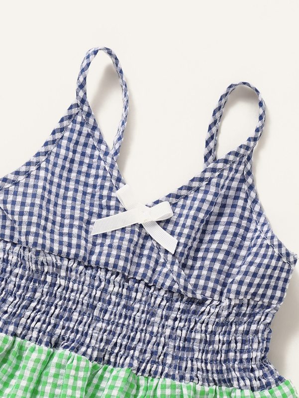 Toddler Girls Gingham Cut And Sew Shirred Cami Dress SHE