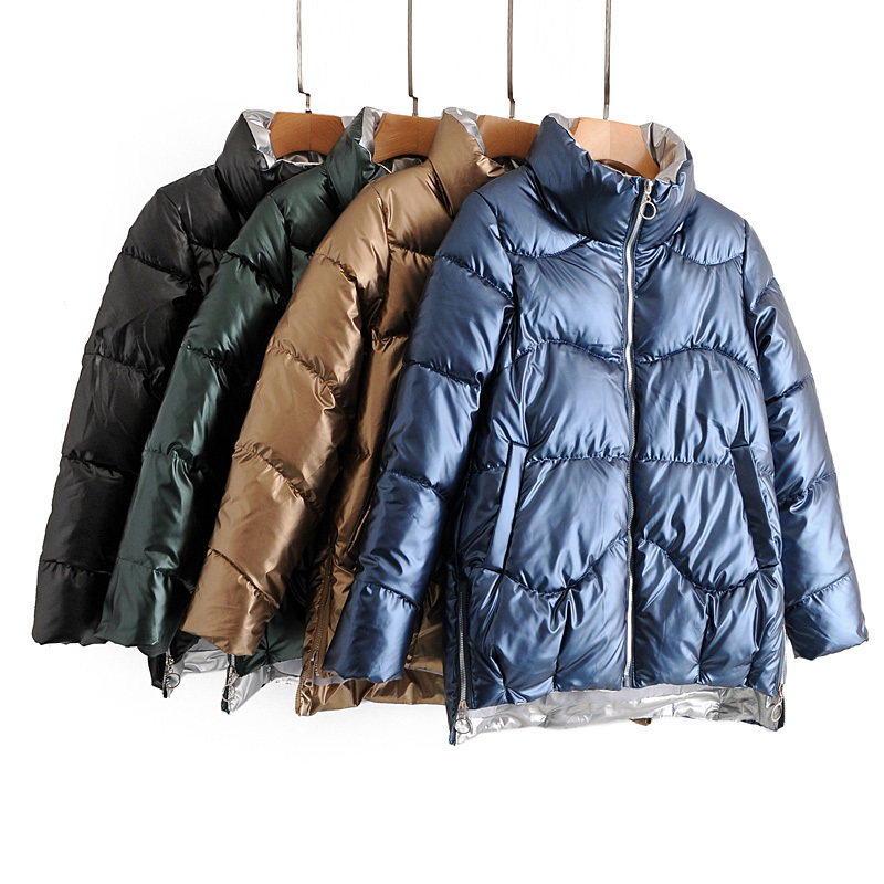 Women Winter Parkas Jackets Thick Warm Down Cotton Coats Solid Shiny Fabric Parkas Zipper Padded Pocket Cold Outwear 201026