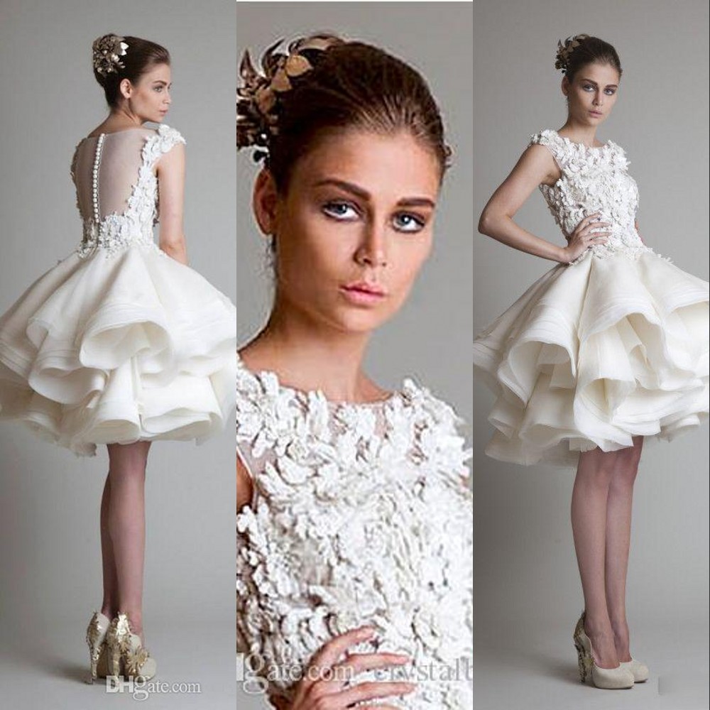 krikor jabotian Cheap Short Wedding Dresses Jewel Neck Cap Sleeves Illusion Lace 3D Appliques Ball Gown Tiered Ruffles Organza Bridal Gowns, White
krikor jabotian Cheap Short Wedding Dresses Jewel Neck Cap Sleeves Illusion Lace 3D Appliques Ball Gown Tiered Ruffles Organza Bridal Gowns, White