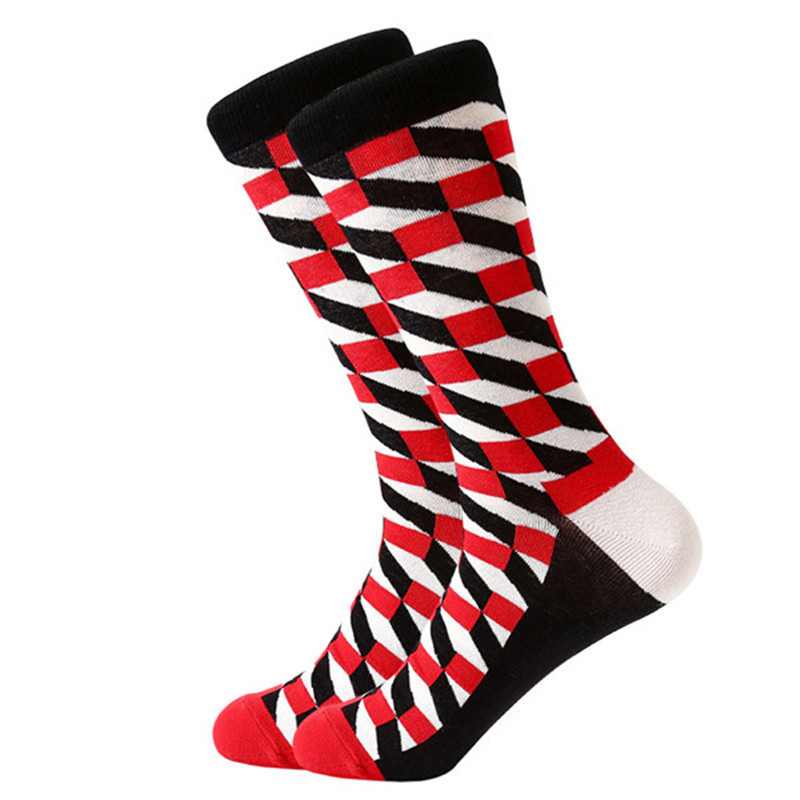 MYORED Mens Colorful Casual Dress Socks Combed Cotton Striped Plaid Geometric Lattice Pattern Fashion High Quality