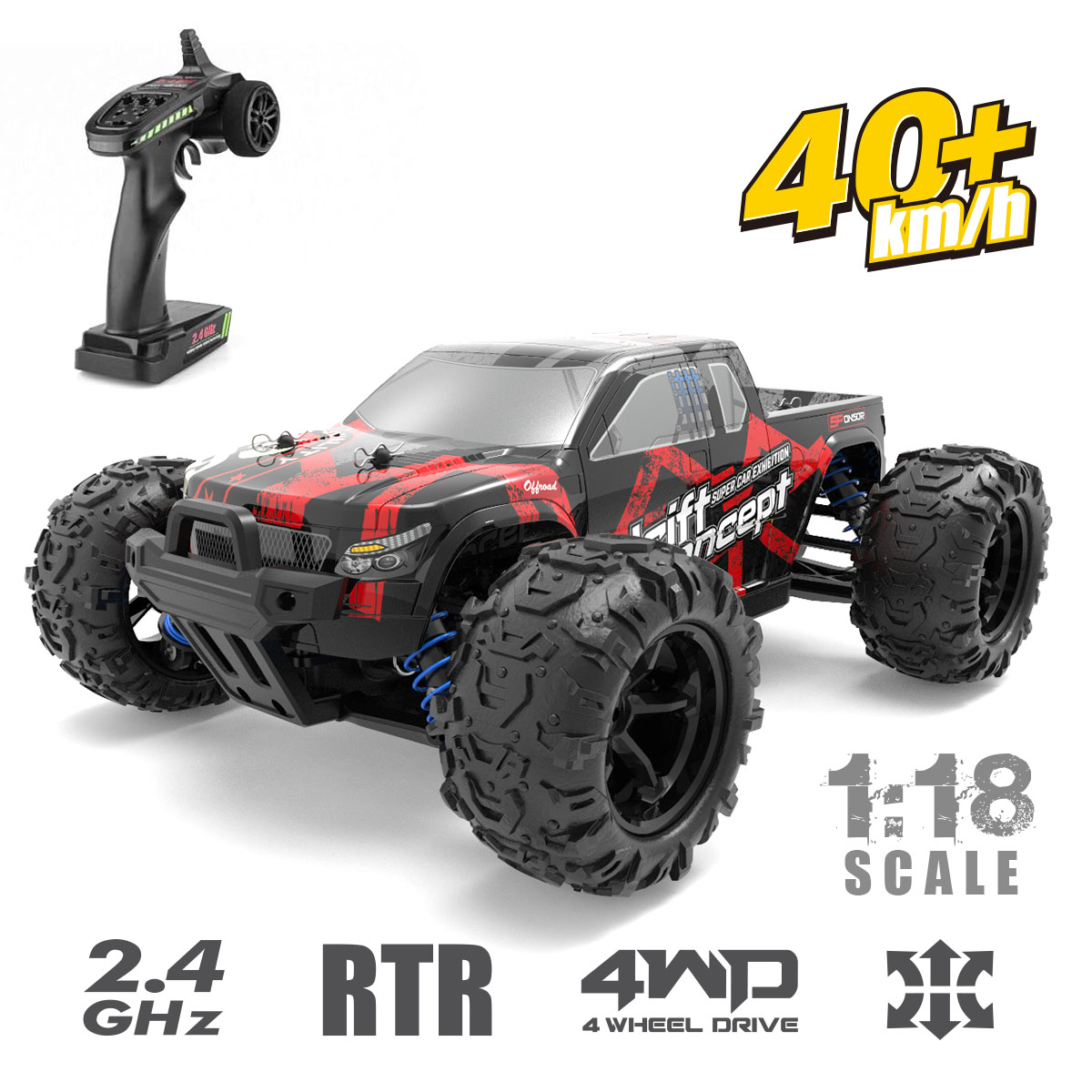 40+Km/h Remote Control Car 1:18 Scale High Speed Off Road Vehicle Toys RC Buggy Drift Driving Car for Kids and Adults Gift
40+Km/h Remote Control Car 1:18 Scale High Speed Off Road Vehicle Toys RC Buggy Drift Driving Car for Kids and Adults Gift