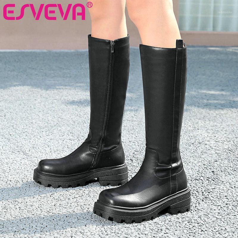 ESVEVA 2021 Elegant Zipper Square Med Heel PU Leather Knee High Boots Platform Round Toe Black Women Boots Shoes Size 34-431
ESVEVA 2021 Elegant Zipper Square Med Heel PU Leather Knee High Boots Platform Round Toe Black Women Boots Shoes Size 34-431