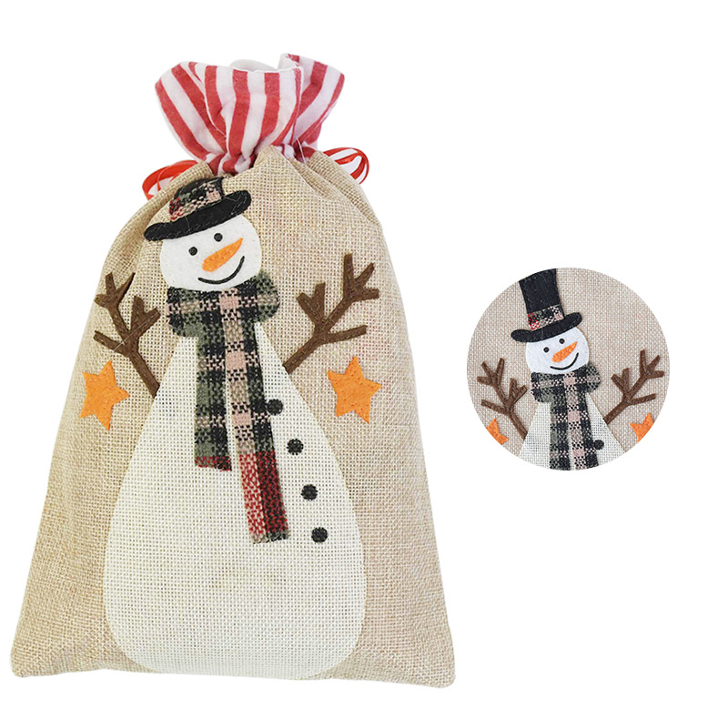 18*30cm Big Christmas Gift Bag Santa Claus Snowman Elk Drawstring Jute Burlap Gift Bags Christmas Decoration Cookie Candy Bag