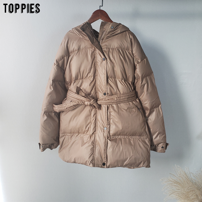 Toppies winter hooded Jacket Coat Women Parkas belt puffer jacket oversized outwear women clothing 200928