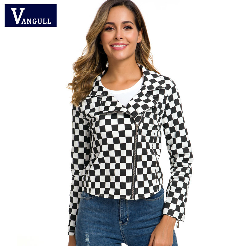 Vangull Women Checkerboard Jacket Autumn Cotton Plaid Jackets Streetwear Coats Ladies Clothes Female Checkered Top 201029