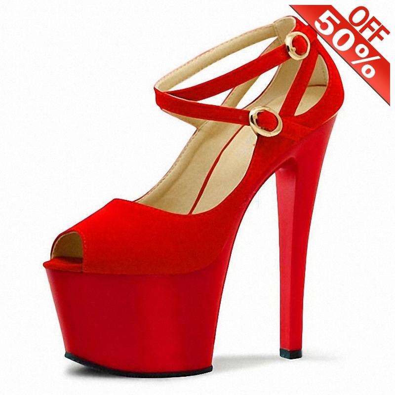 

Sexy Crystal Thin heels Flock Shallow Peep toe Women's Pumps 17cm High heeled shoes Nightclub 7 inches Stripper Cross dressing
