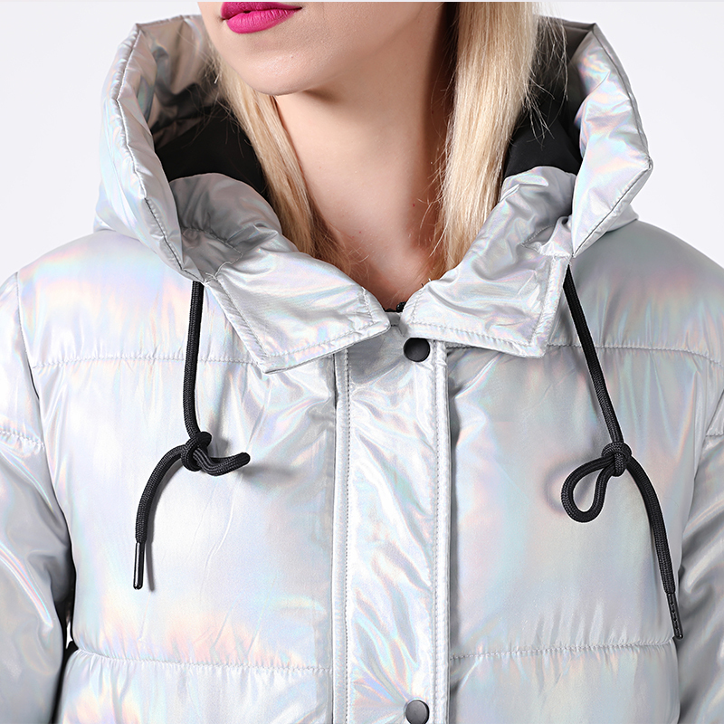 Winter Jacket Women Silver Holographic Glitter Plus Size Long Womens Winter Coat Hooded Thick Down Jacket Parka 201027