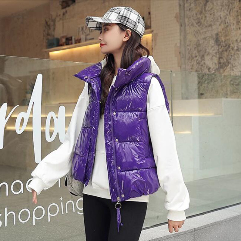 Women's Vest Autumn Winter Clothing New Stand Collar Thick Loose Bright Surface Coat 201102
