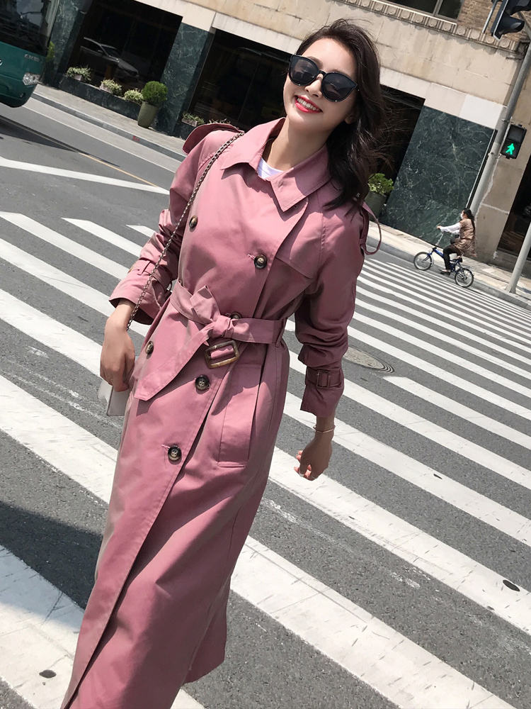 2020 British Style Victorian Trench Coat Waterproof Chameleon Cotton Long Femme DoubleBreasted Lady Duster Coat Blue Pink T200811