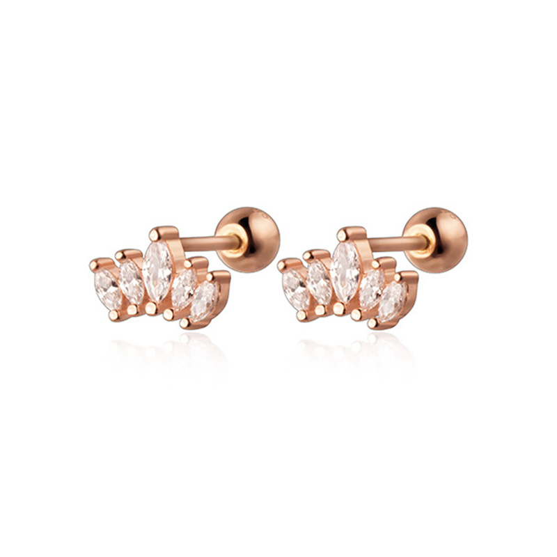 Real 925 Sterling Silver Crown Screw Beads Stud Earrings For Women Children Baby Girls Minimalist Jewelry