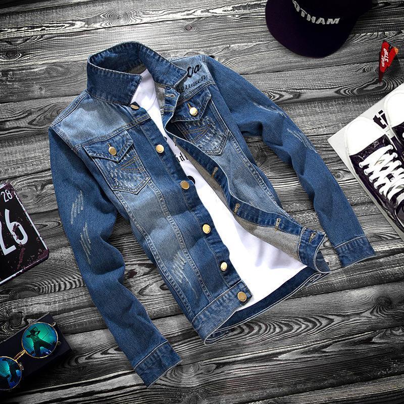 ZOGAA Autumn Youth Jeans Jacket Men Casual Holes Turndown Collar Korean Slim Jacket Cowboy Hip Hop Streetwear Denim Jacket T200117