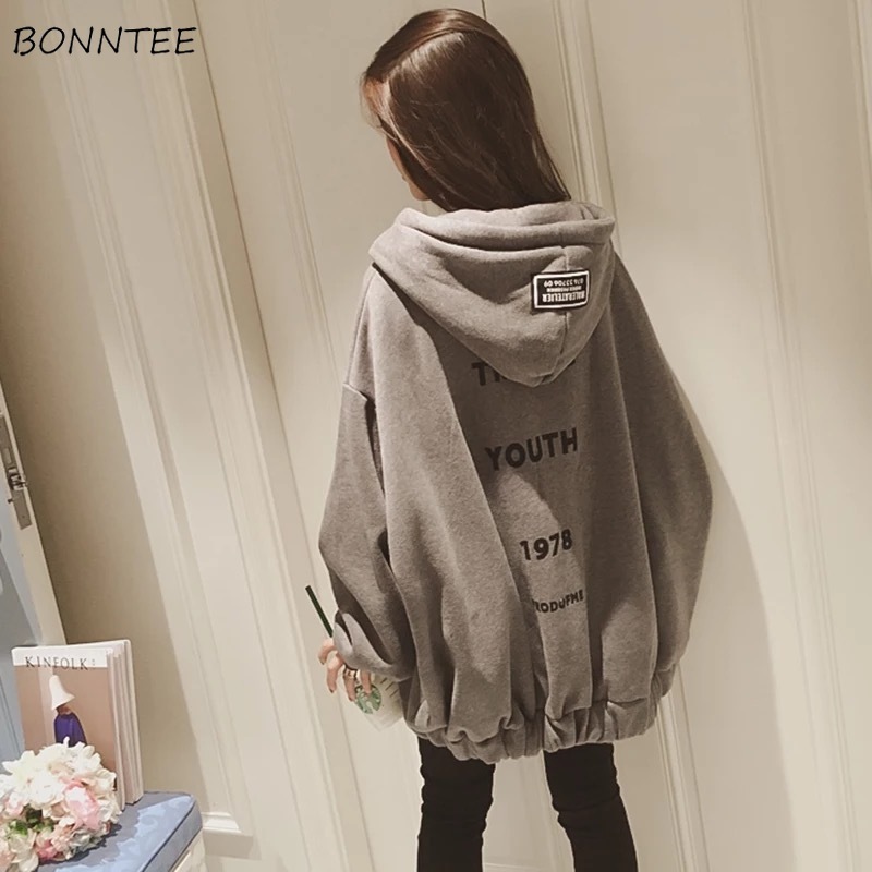 Hoodies Women Letter Printed Loose Hooded Thicker Warm Sweatshirts Students Plus Velvet Long Sleeve Zip-up Womens All-match Chic 200930